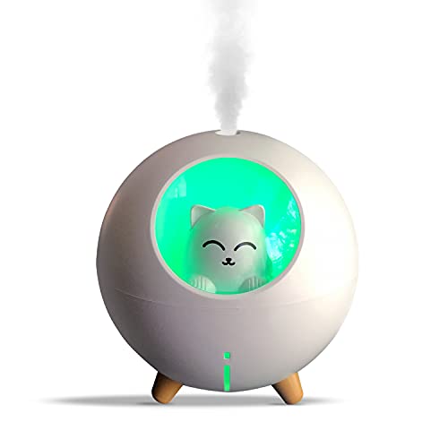 Upgraded Ultrasonic Ultra-Quiet USB Cute Cool Mist Mini Humidifier, for Kids Baby Nursery Bedroom, 7-Color Lights 2 Mist Mode Auto Shutoff Whisper Silent Small Cute Humidifier (220ml, White) - Small - White