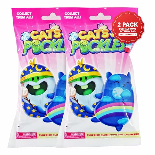 Cats vs Pickles 2pk Mystery Bags Bean Filled Plushies | Stocking Stuffers | Blind Bags for Girls and for Boys | Surprise Bean Collectibles | Sensory Friendly Mystery Bag for Kids & Adults | 2-pack - 2pk - Fuchsia Wave Mystery