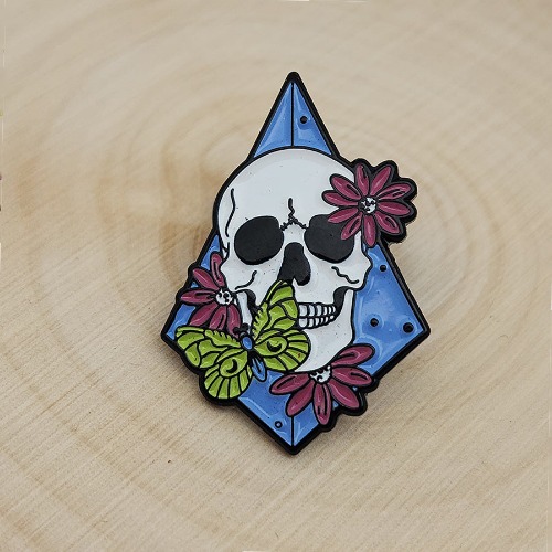 Skull and Flowers Enamel Lapel Pin