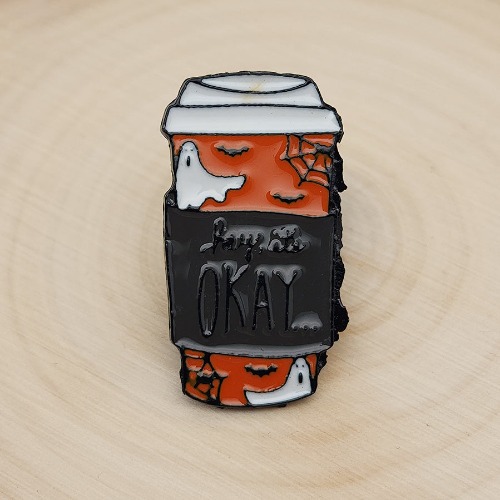 "Hey, It's Okay" Spooky Latte Cup Enamel Lapel Pin