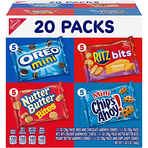 Nabisco Classic Mix Variety Pack, OREO Mini, CHIPS AHOY! Mini, Nutter Butter Bites, RITZ Bits Cheese, 20 Snack Packs