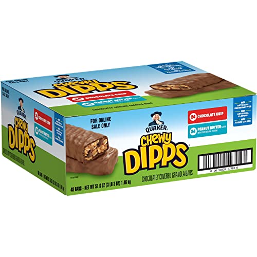 Quaker Chewy Dipps Chocolate Covered Granola Bars, 2 Flavor Variety Pack, 48 Count (Pack of 1) - 2 Flavor Dipps Variety Pack, 48ct