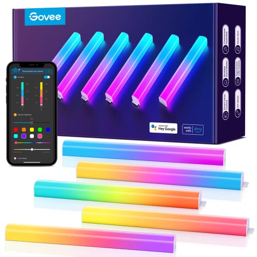 Govee Glide LED Wall Lights, RGBIC Wall Lights, Works with Alexa and Google Assistant, Smart Glide Lively Light Bars for Gaming Room Christmas Decor and Streaming, Multicolor Glide Sconces, 6 pcs - 6 Pcs