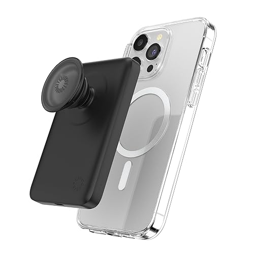 PopSockets PowerPack for MagSafe Magnetic Power Bank, Portable Phone Charger, Magnetic Wireless Battery Pack, 5000mAh for iPhone 16/15/14/13/12 Pro/Pro Max/Plus - Black