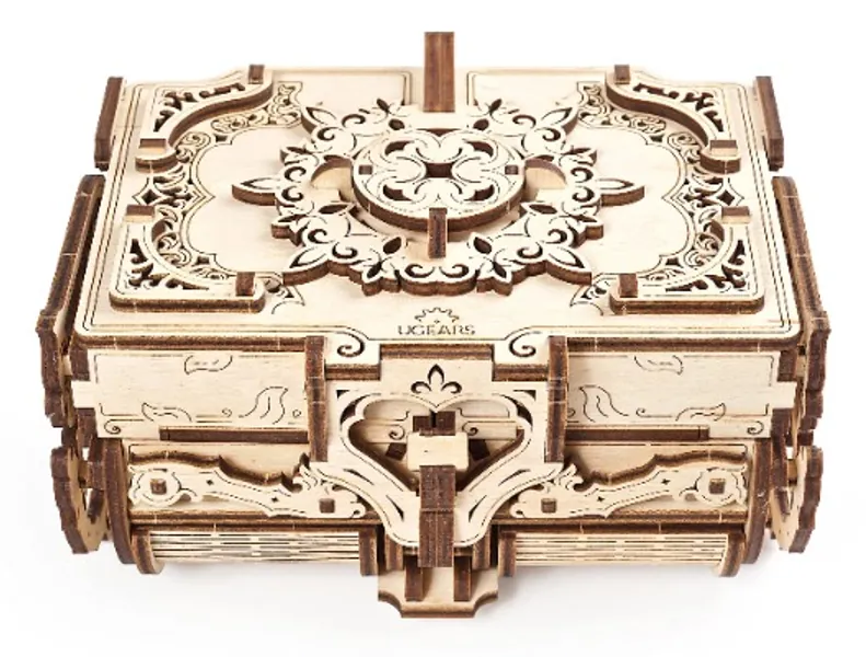 UGEARS Puzzle 3D Mécanique en Bois - Boîte Antique à Bijoux en Bois - Casse Tete Puzzle en Bois 3D - Jeu de Construction - Coffre en Bois Ancien - Kits en Bois 3D Adulte - Cadeau Anniversaire de Noël