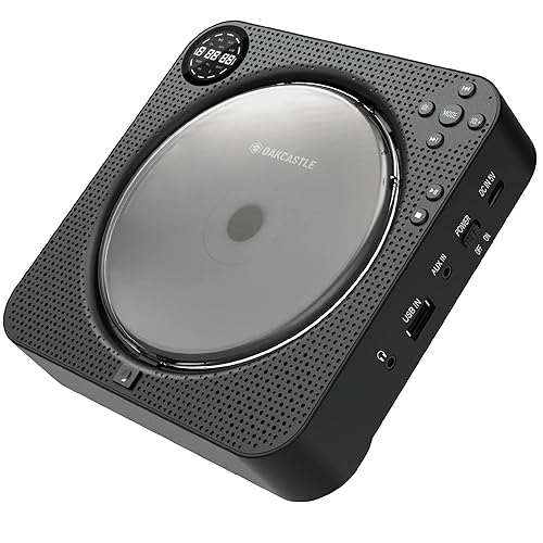 Wall Mountable Portable CD Player with Bluetooth and Speakers | Personal CD Player with up to 12 hours of Playback | Small CD Player with Remote Control, Stand, USB, AUX and FM Radio | Oakcastle CD150