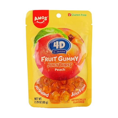 4D Fruit  Jelly Gummy Candy Juicy Burst Yellow Peach Gluten-Free 2.29 oz - Yellow Peach Flavor