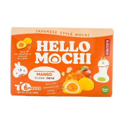 Hello Mochi Mango Mochi,Gluten Free Vegan,6pieces 6.3oz - Mango Mochi