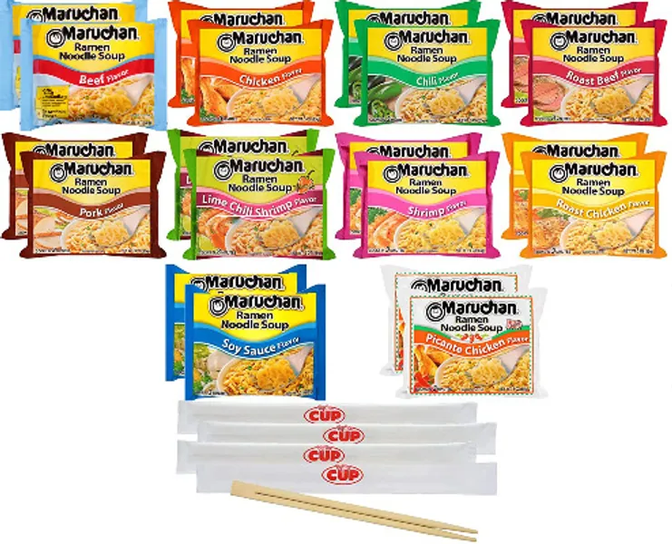 Maruchan Ramen Noodle Soup, 24 Count 10 Flavor Variety Pack with By The Cup Chopsticks