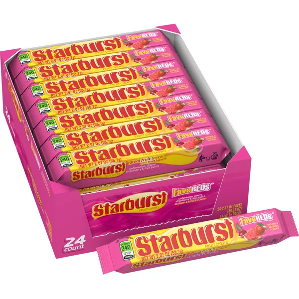 STARBURST FaveREDS Chewy Candy Bulk Pack, Full Size, 2.07 oz, (Pack of 24)