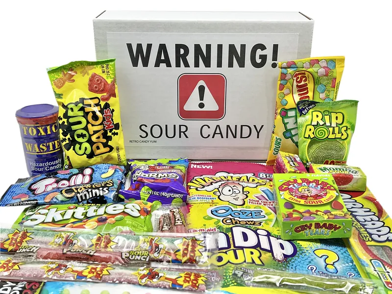 Super Sour Candy Variety Pack Gift Basket Box Care Package for Birthdays, Thank You, Thinking of You with Sour Straws, Belts, for Kids, Adults, Men, Women, Teens and Children ~ Jr