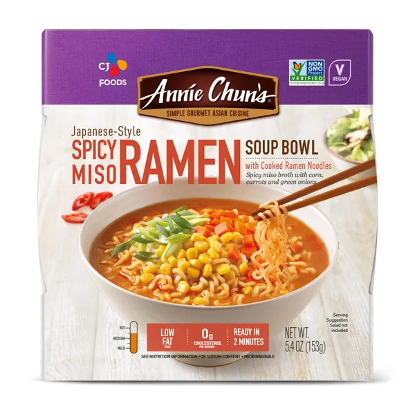 Annie Chun's Spicy Miso Ramen Noodle Bowl | Non-GMO, Vegan, Shelf-Stable | Japanese-Style Savory Ready Meal, 5.4 Oz (Pack of 6)