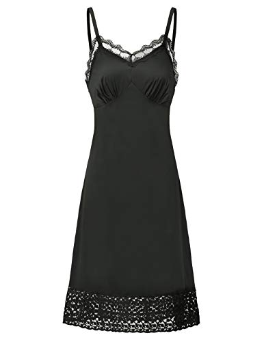 Belle Poque Lace Full Slips for Women Under Dresses Adjustable Spaghetti Strap Cami Dress - Black - X-Large