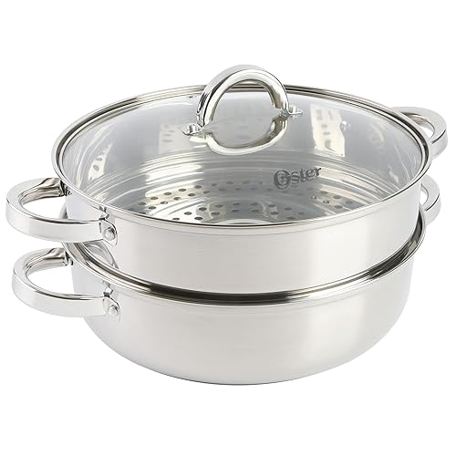 Oster Sangerfield Stainless Steel Cookware, 3.0-Quart Dutch Oven w/Steamer Basket - Stainless Steel - 3-Qt Dutch Oven w/Steamer Basket