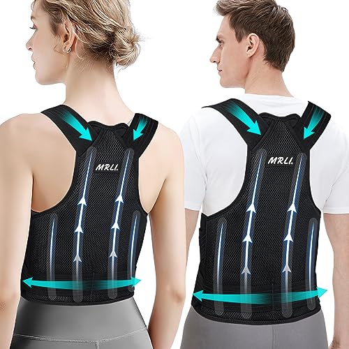 Back Support Brace Posture Corrector: Adjustable Shoulder Lumbar Belt For Women and Men - Upper Back Straightener For Neck Back and Shoulders (L) - L