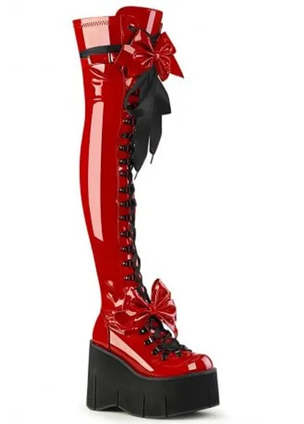 DemoniaCult Kera 303 Red Patent Thigh High Boot