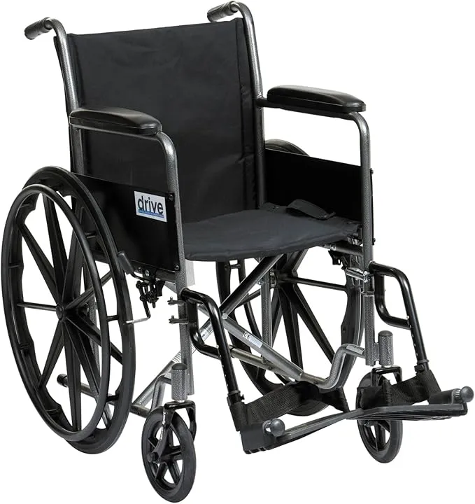 Drive DeVilbiss Healthcare Self Propel Silver Sport Wheelchair, 18 Inch Seat Width, Black - 