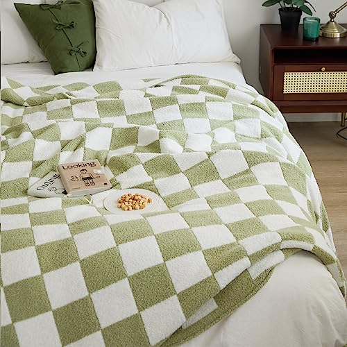YIRUIO Throw Blankets Checkered Chessboard Plaid Fuzzy Warmer Comfort Reversible Shaggy Cozy Decor for Home Bed Couch Couch (sage Green, 60''x79'') - Sage Green - 60''x79''