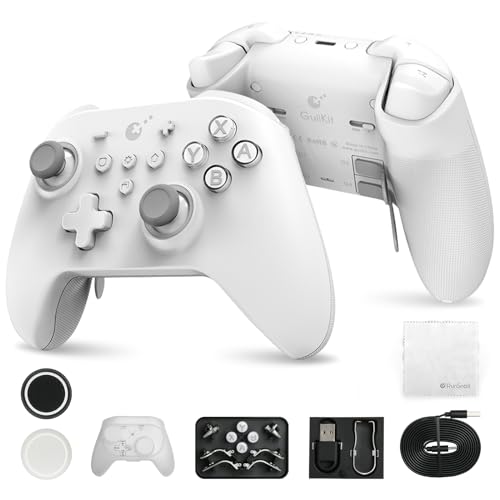 GuliKit KK3 Max Bluetooth Controller, [No Drift Stick] Kingkong 3 Max Wireless Controller for Switch/Switch OLED, Hall Effect Joystick/Triggers, Maglev/Rotor/HD Vibration, Hyperlink Adapter White - White