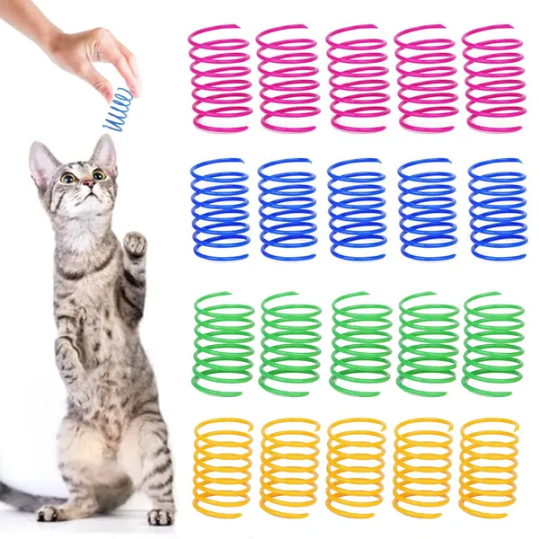 YUAAO 40 Pack Cat Spring Toys, Durable Plastic Coils for Indoor Active - Colorful 1 Inch Spirals Spring Fitness Play for Cat Kitten Pets - multicolor-40Pack