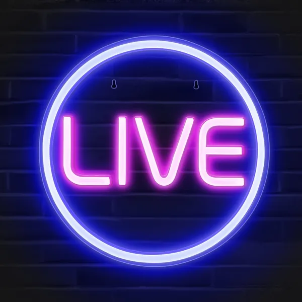 Lumoonosity LIVE Neon Signs - LED Live On Air Neon Lights for Twitch, Tiktok, Youtube Streamers/Gamers - Cool Live Streaming/Recording Sign - Round Led Sign for Studio, Wall, Bedroom, Game Room Decor - Blue&Pink