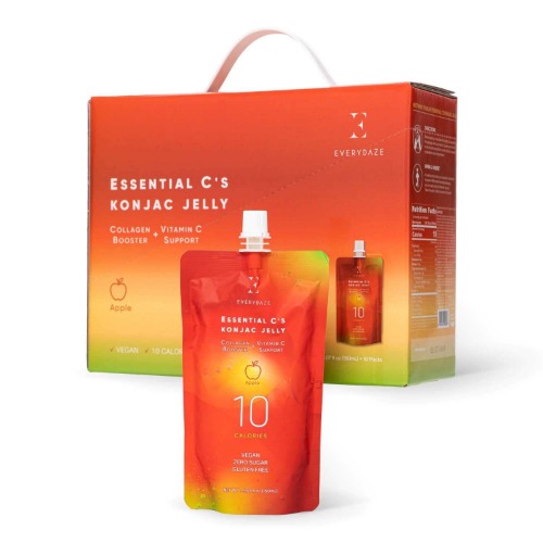EVERYDAZE Essential C’s Collagen + Vitamin C Konjac Jelly | Vegan, 10 Calories, 0 Sugar | Apple | 10 Packs | Healthy Diet Pouch Drinkable Snack Drink, Weight Management… - Apple