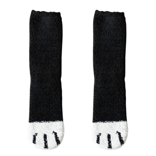 Kawaii Warm Cat Paw Fuzzy Socks - 1 Pair - 1 x Black