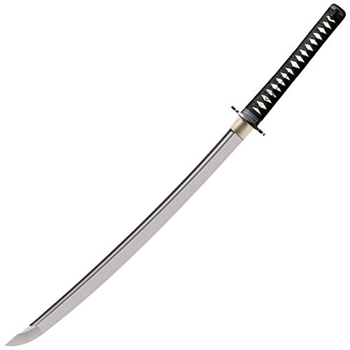 Cold Steel Warrior Series Katana Samurai Sword with Ray Skin Handle, Black Lacquered Wood Scabbard, Black Braid Cord and Brass Menuki, Chisa Katana