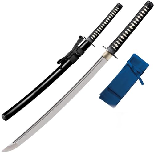 Cold Steel Warrior Series Katana Samurai Sword with Ray Skin Handle, Black Lacquered Wood Scabbard, Black Braid Cord and Brass Menuki, Chisa Katana