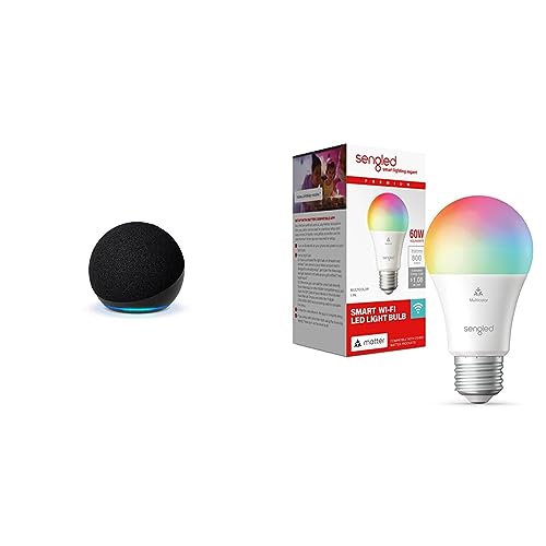 Echo Dot (5th Gen) | Charcoal with Free Sengled Matter Smart Bulb - Charcoal - and Free Sengled Smart Bulb