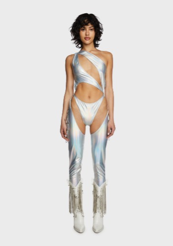 Prism Moonwalk Cut-Out Catsuit | SILVER / X-Small