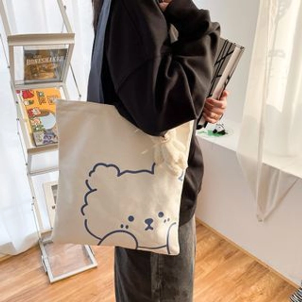 Bear Print Canvas Tote Bag