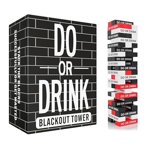 Do or Drink Blackout Tower Drinking Game - Adult Party Game with 54 Blocks and Challenges - Fun Drunk Game for Game Night - Great Gift for Pregames, Bachelorettes, Couples, and More