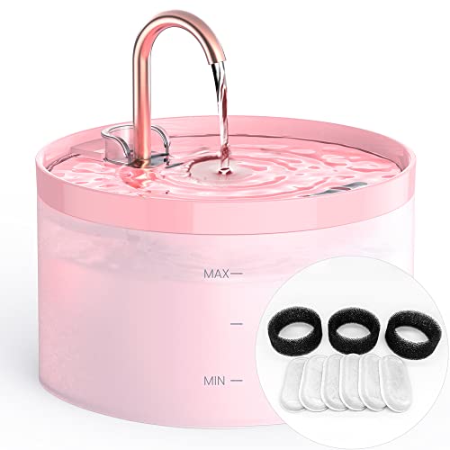 GIOTOHUN Cat Water Fountain with Tap Shape, 2L Cat Fountain for Cats, Super Quiet Water Pump, Filters Hair, Easy Disassembly, 6 Filters + 3 Foam Filters, Pink Cat Fountains for Drinking - Pink-2L+6 Filters+3 Sponges