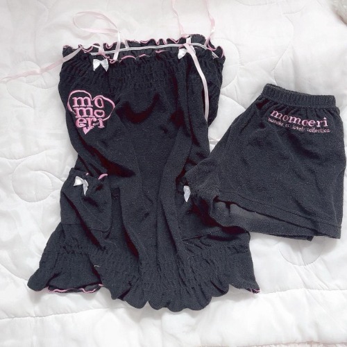 Cute j fashion pink and black bow ribbon babydoll...