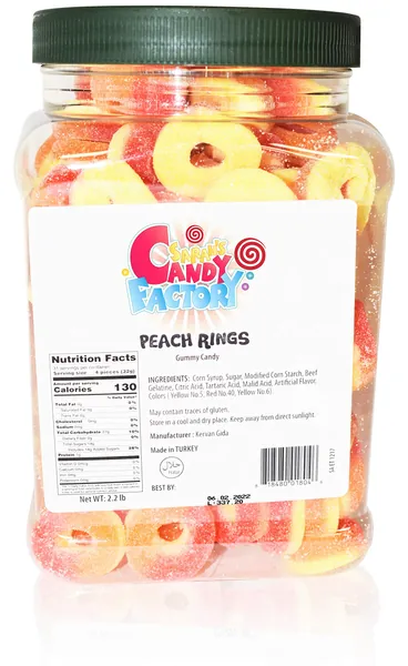 Sarah's Candy Factory Peach Rings Gummy Candy in Jar, 2.2 Lbs - Peach