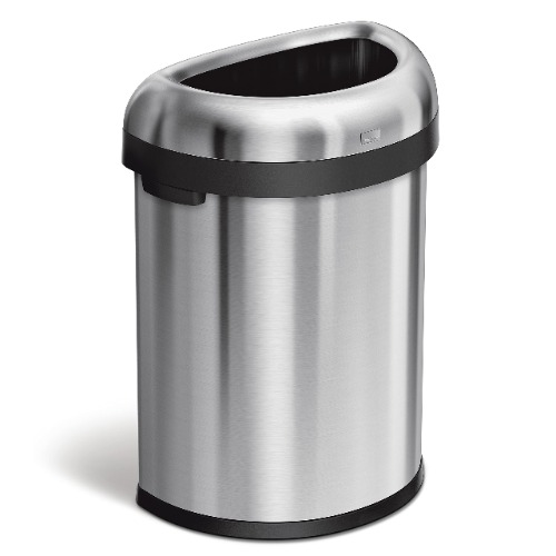 simplehuman 80 Liter / 21.1 Gallon Extra Large Semi-Round Open Top Trash Can Commercial Grade Heavy Gauge Brushed Stainless Steel, ADA-Compliant - Brushed 80 Liter Semi-Round Trash can