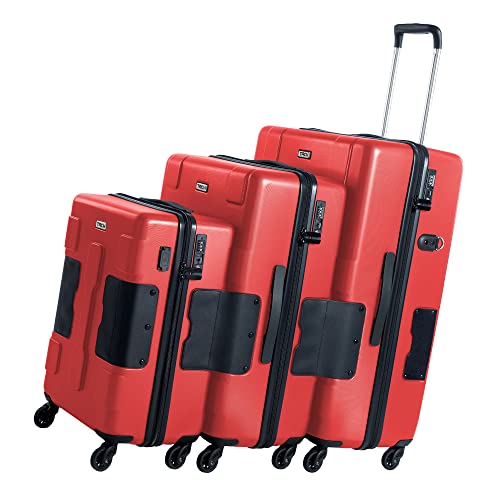 Tach V3 3-Piece Hardcase Connectable Luggage & Carryon Travel Bag Set | Rolling Suitcase with Patented Built-In Connecting System | Easily Link & Carry 9 Bags At Once (wine red) - Red - 3-Piece Set