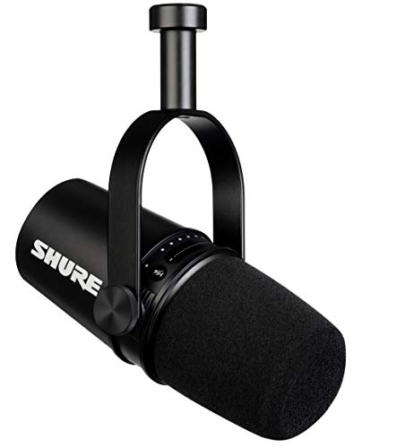 Shure MV7 USB Microphone for Podcasting, Recording, Live Streaming & Gaming, Built-in Headphone Output, All Metal USB/XLR Dynamic Mic, Voice-Isolating Technology, TeamSpeak & Zoom Certified – Black - MV7 Black