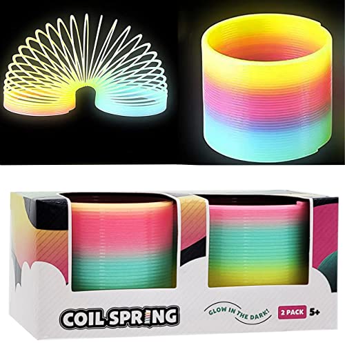 Plastic Coil Spring, Glow-In-The-Dark Magic Rainbow Slingy, Party Favor, Birthday Bag Filler, Stocking Stuffers, 3" (80MM) (2-Pack) - 2-Pack