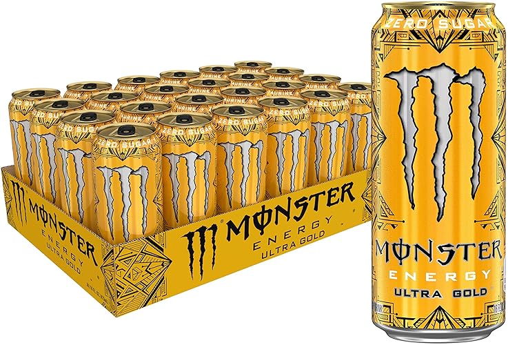 Monster Energy Ultra Gold, Sugar Free Energy Drink, 16 Ounce (Pack of 24) - Ultra Golden Pineapple - 473 ml (Pack of 24)