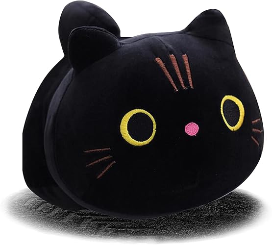 Ubaywey Black Cat Plush Kawaii Cat Pillow Black Cat Stuffed Animal Plushies Cute Round Eyes Kitten Plush Doll Toy for Friend Birthday Valentine Christmas (13.7 inch) - 13.7 inch