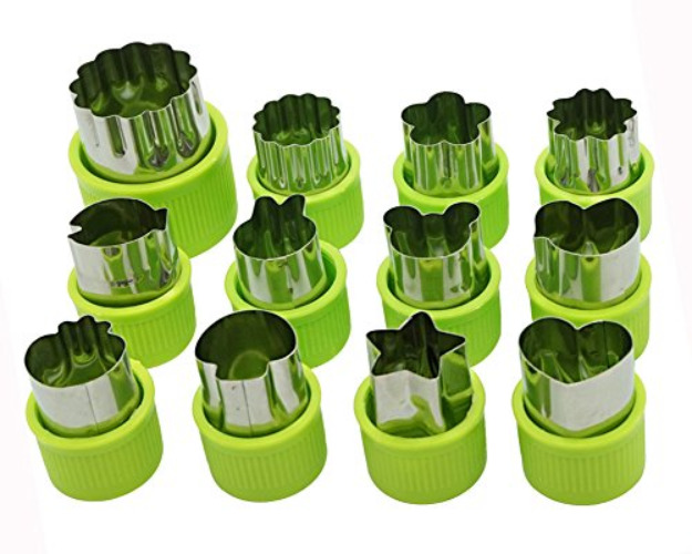 Cofe-BY DIY Veggies Cutter set 12pcs, Flower Star Animals Shapes Mini Fruit Cutters Decorating Kits for Cookies Fondant Cake Decoration Kids Food Bento Box Baking Supplies Home Essentials - Green-12