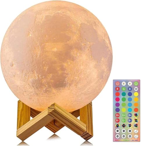 CPLA Moon Lamp 2024 Upgrade 6inch 128 Colors, Kids Room Decor Home Decor- 3D Printing Moon Night Light for Kids Adults- Gifts for Girls Boys Men Women Birthday- Wooden Stand & Remote/Touch Control - 6 inch