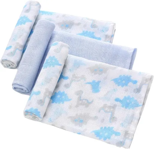 Baby Muslin Squares, Muslin Cloths For Baby, 3 Pack Large 70x70CM Washable 100% Natural Cotton Super Soft & Absorbent (Blue) - Blue