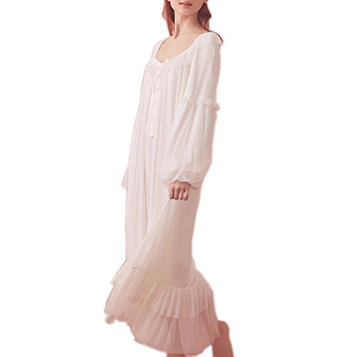 Singingqueen Women's Vintage Victorian Nightgown Long Sleeve Sheer Sleepwear Pajamas Nightwear Lounge Dress