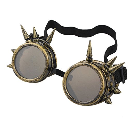 eoocvt Spiked Retro Vintage Victorian Steampunk Goggles Glasses Welding Punk Cyber Gothic Cosplay Sunglasse - Brass