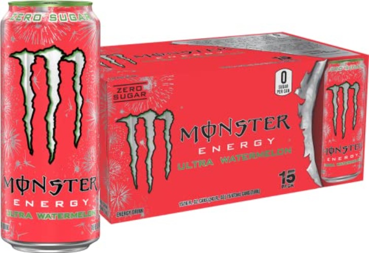 Monster Energy Ultra Watermelon, Sugar Free Energy Drink, 16 Ounce (Pack of 15)