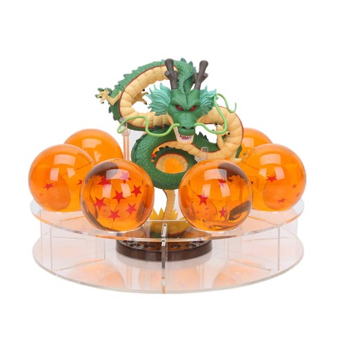 Mysika Resin Shenron Figure Shenlong Statue Set + 3.5cm Crystal Balls + Shelf with Gift Box for Business Halloween Christmas Holiday and Birthday Home Decoration - dragon + ball (3.5cm)