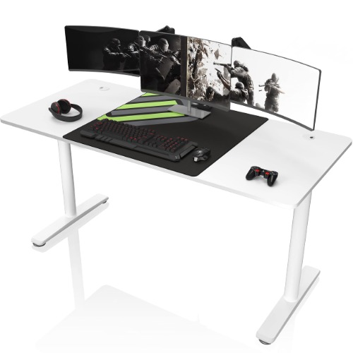 It's_Organized Gaming Desk, 60 Inch White I Shaped Computer Desk PC Gamer Desk Study Writing Laptop Table Workstation with Free Mouse Pad, Computer Workstation for for Home Office Gaming Working - 60"